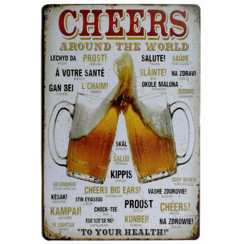 Cheers Around The World Tin Sign Metal Wall Decor Pub Bar Tavern 20x30CM