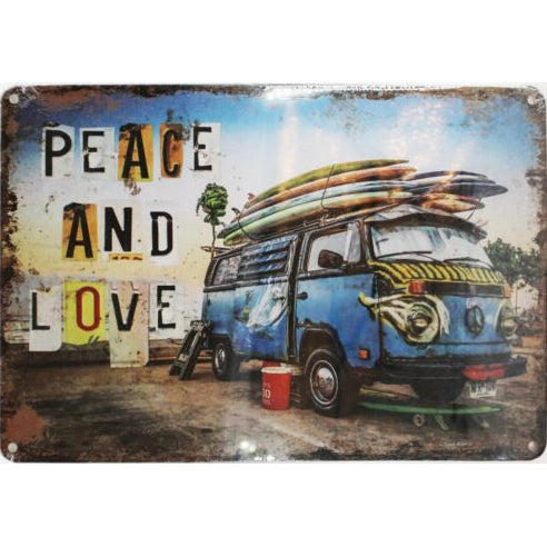 Kombi Peace and Love Tin Sign Metal Wall Decor Pub Bar Tavern 20x30CM