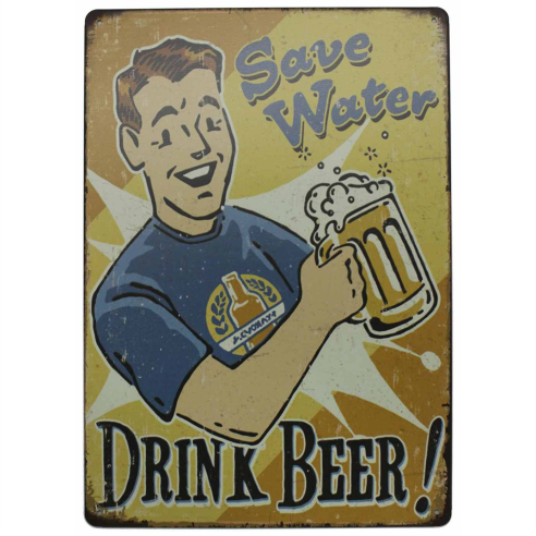 Tin Sign Vintage Retro Metal Poster Bar Pub Wall Decor Save Water Drink Beer. 20x30CM