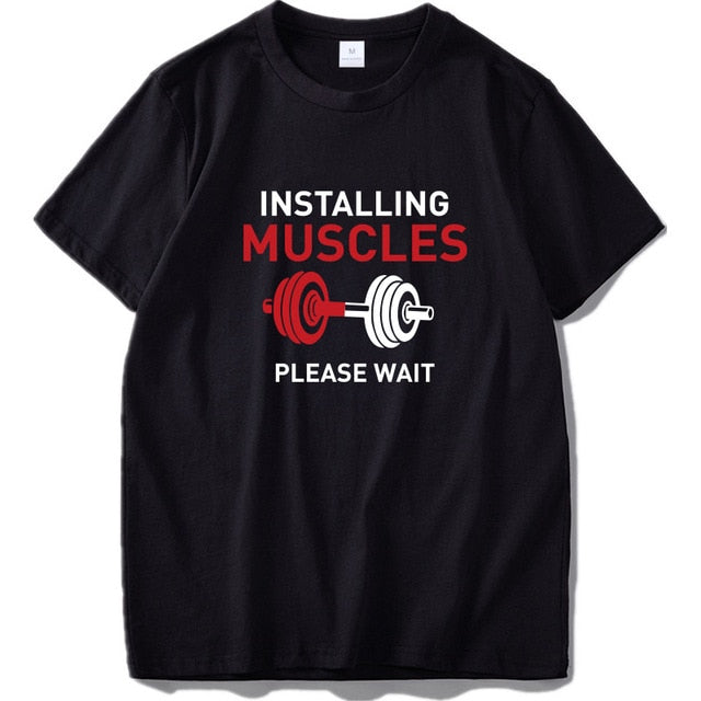 Installing Muscles Weightlifting Please Wait Funny T-shirt