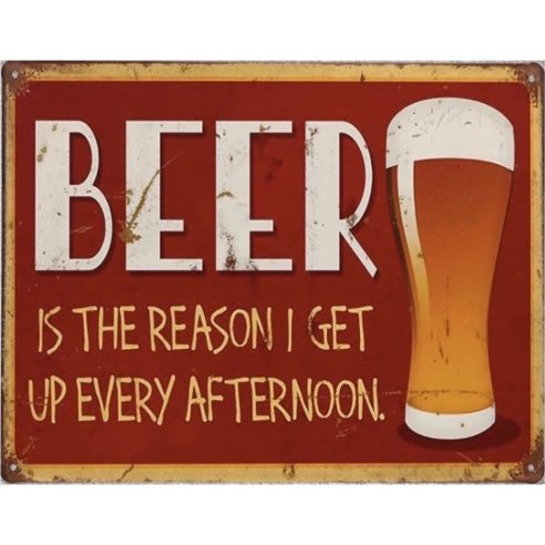 Tin Sign Vintage Retro Metal Poster Bar Pub Wall Decor Beer The Reason I Get Up Every Afternoon.  20x30CM