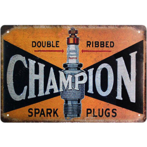 Champion Spark Plugs Double Ribbed Tin Sign Metal Wall Decor Pub Bar Tavern 20x30CM
