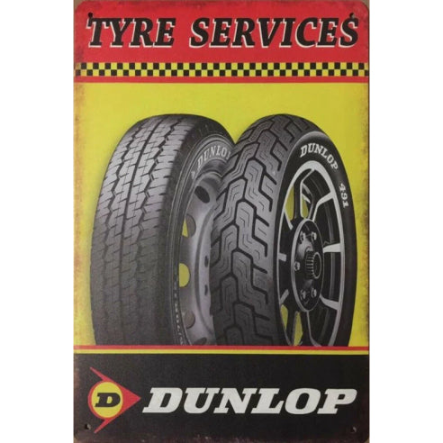 Dunlop Tyre Services Tin Sign Metal Wall Decor Pub Bar Tavern 20x30CM