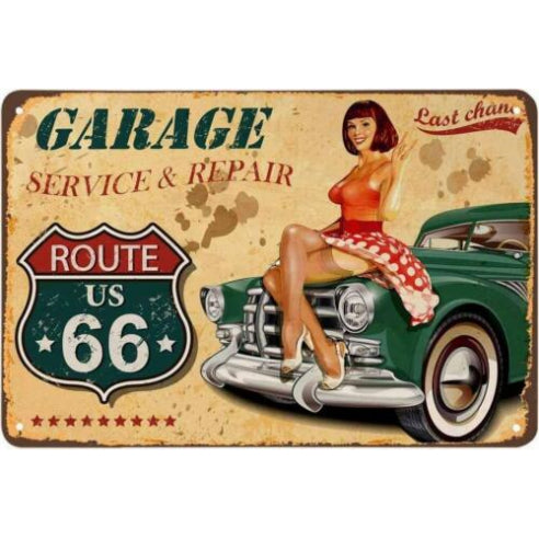 Garage Service & Repair Route 66 Tin Sign Metal Wall Decor Pub Bar Tavern 20x30CM