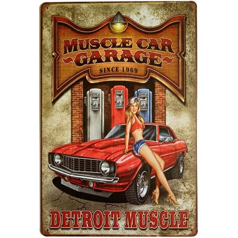 Muscle Car Garage Detroit Muscle Tin Sign Metal Wall Decor Pub Bar Tavern 20x30CM