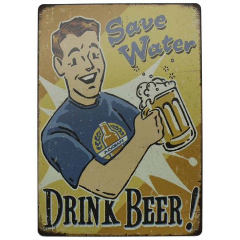 Tin Sign Vintage Retro Metal Poster Bar Pub Wall Decor Save Water Drink Beer.  20x30CM
